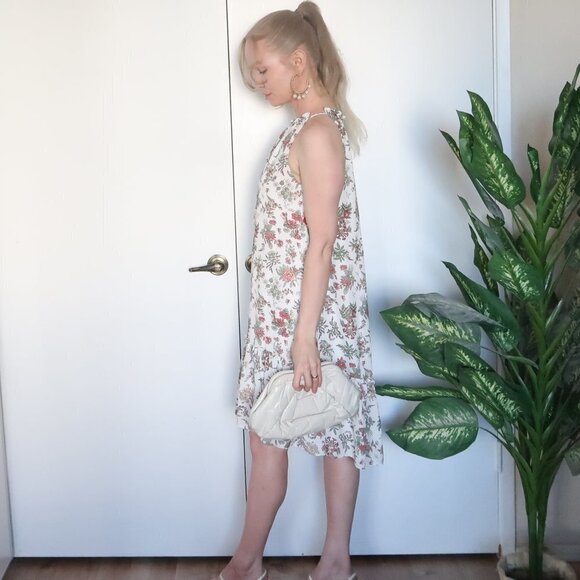 Max Studio White Floral Halter Knee Length Midi Dress With Ruffle Hem Size XS - Picture 6 of 14